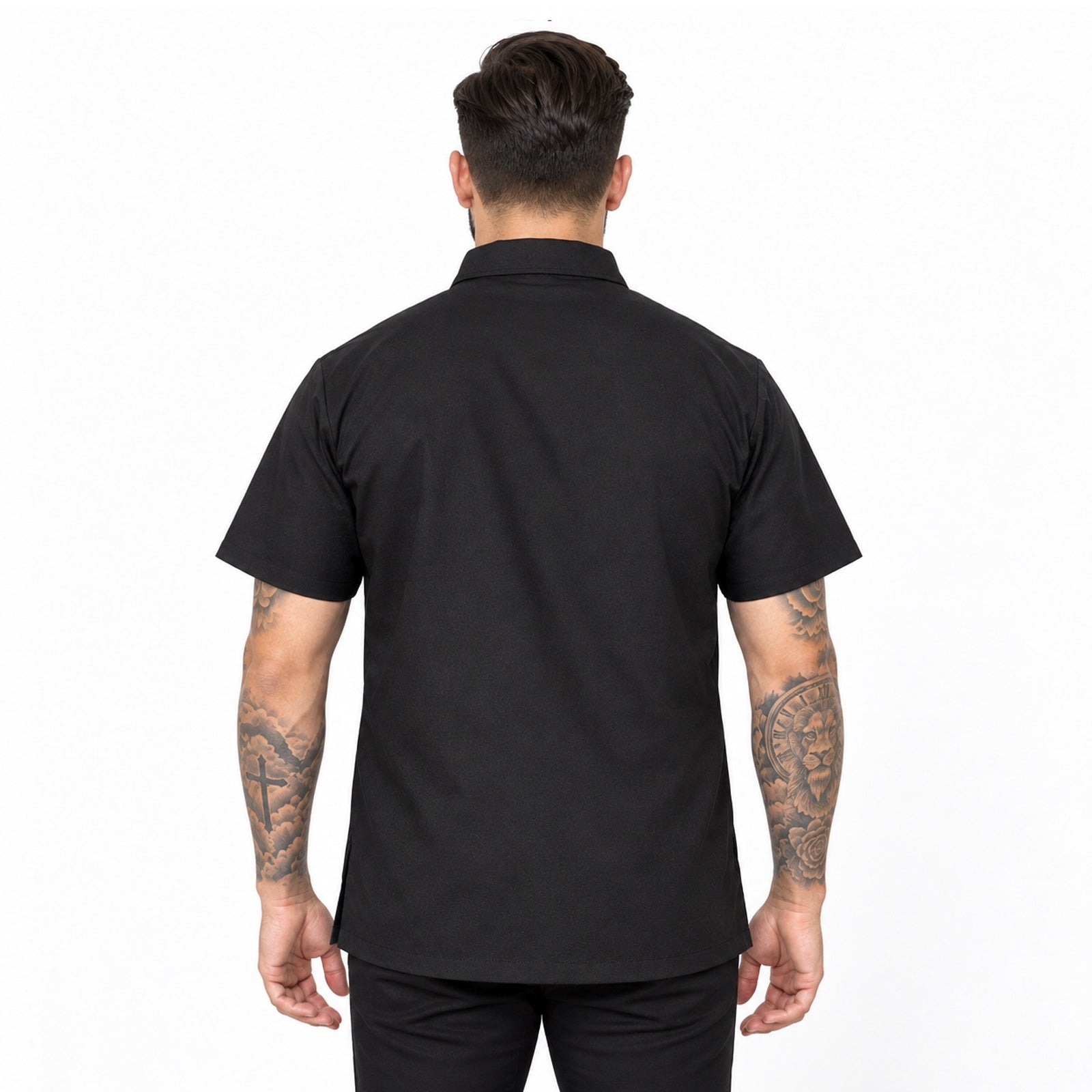 Black Half Sleeve Barber Jacket with Silver Zip | Gencuts