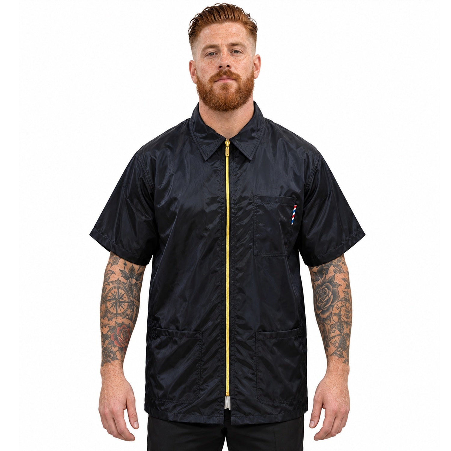 Gencuts Barber Jacket Black for Men and Women Gold Zip