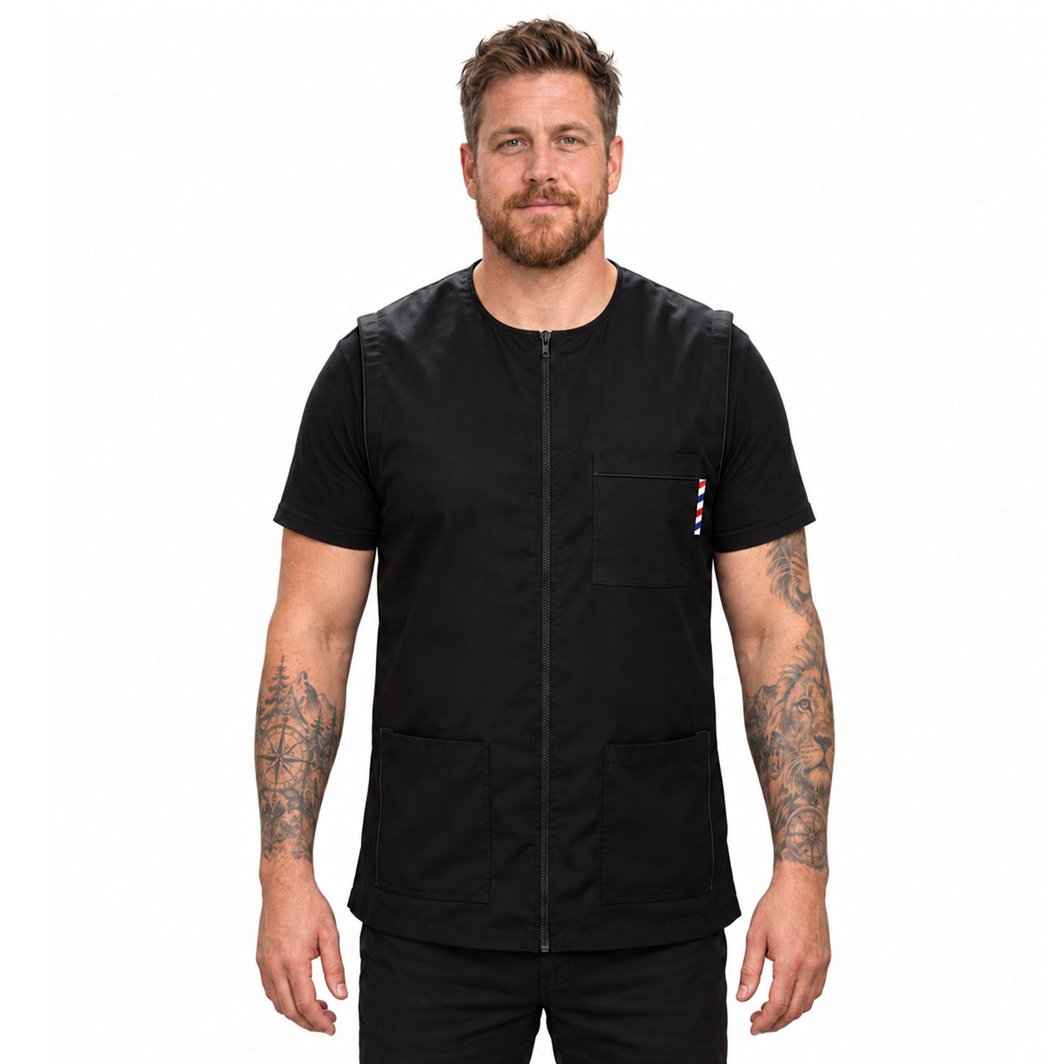 Black Barber Vest with Back Mesh Barber Jacket For Men Women | Gencuts