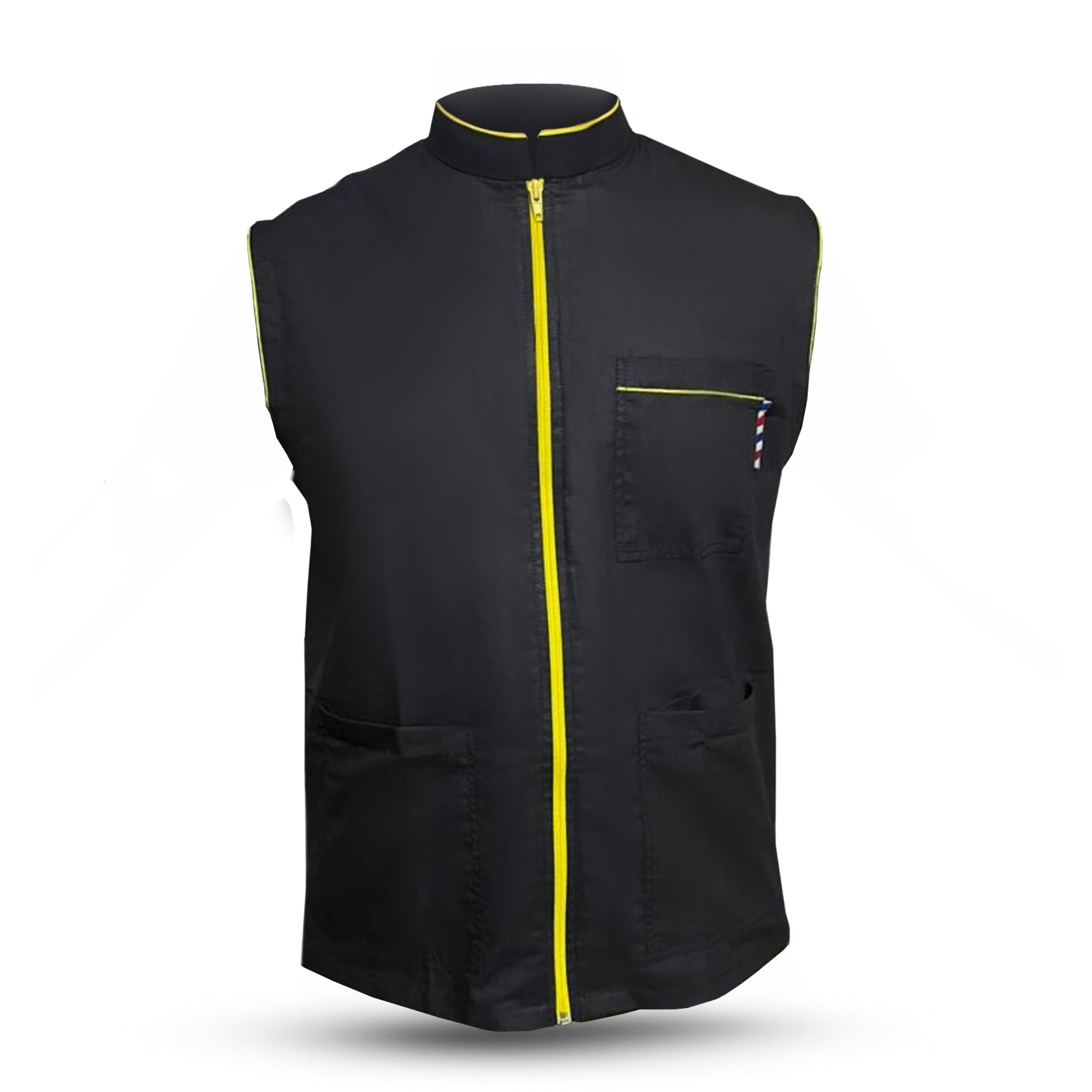 Black Barber Vest with Yellow Zip Professional Barber Jacket | Gencuts