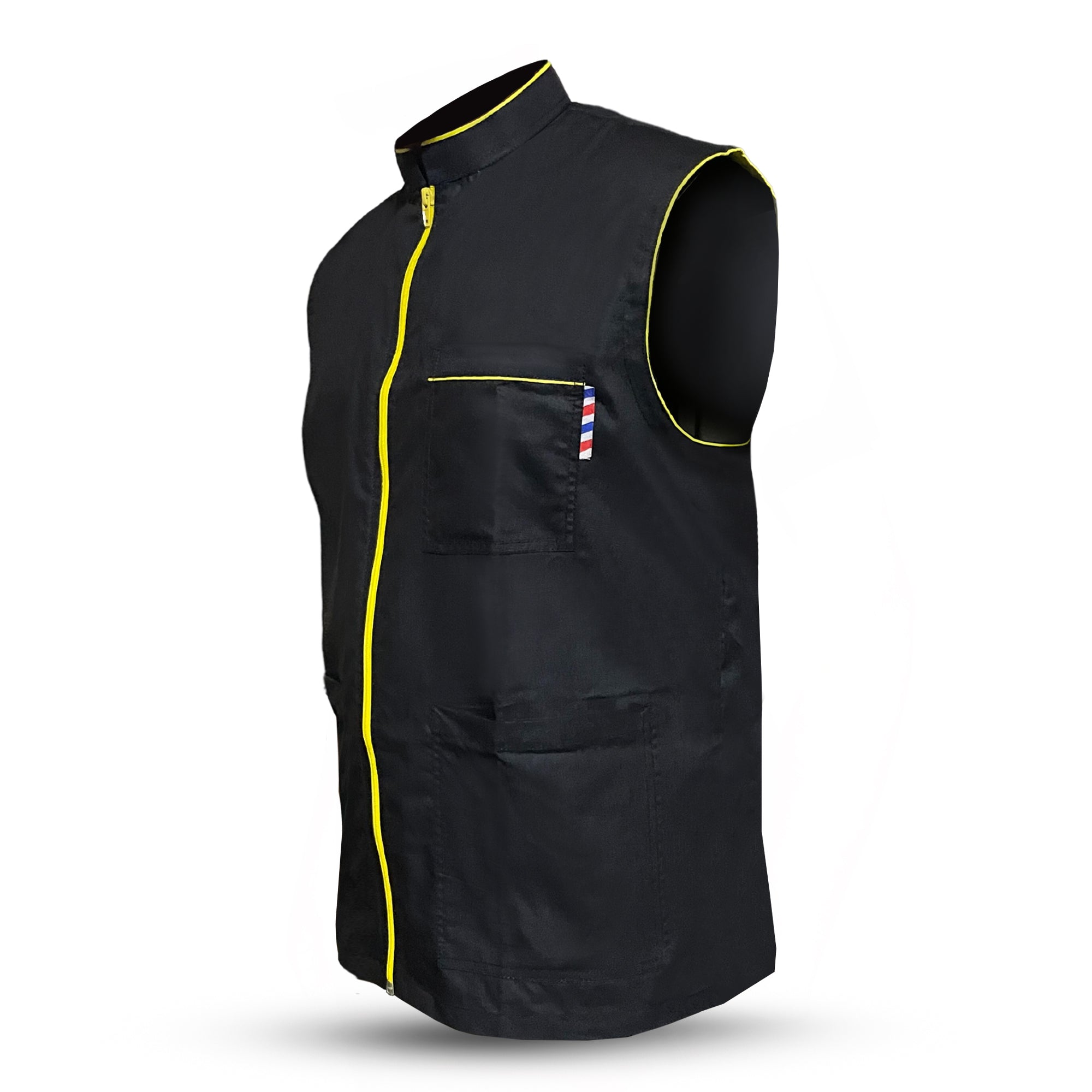 Black Barber Vest with Yellow Zip Professional Barber Jacket | Gencuts