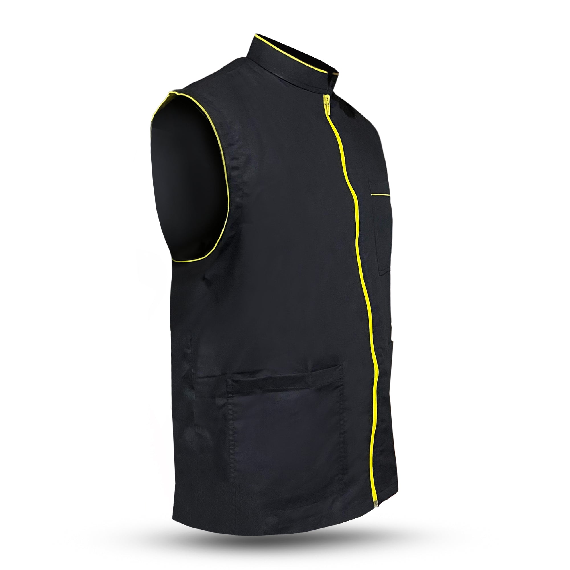 Black Barber Vest with Yellow Zip Professional Barber Jacket | Gencuts