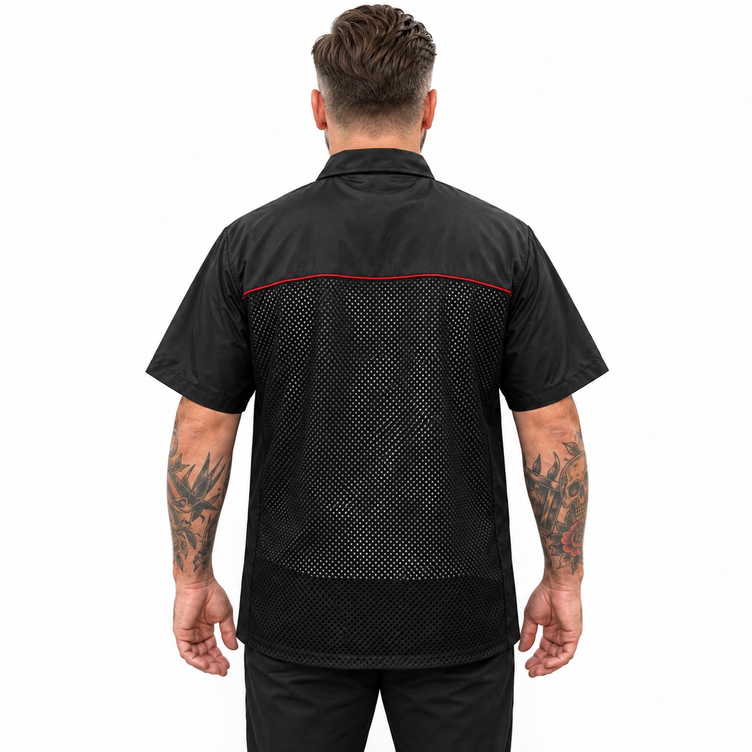 Black Barber Jacket with Red Zip Half Sleeves Barber Smock | Gencuts