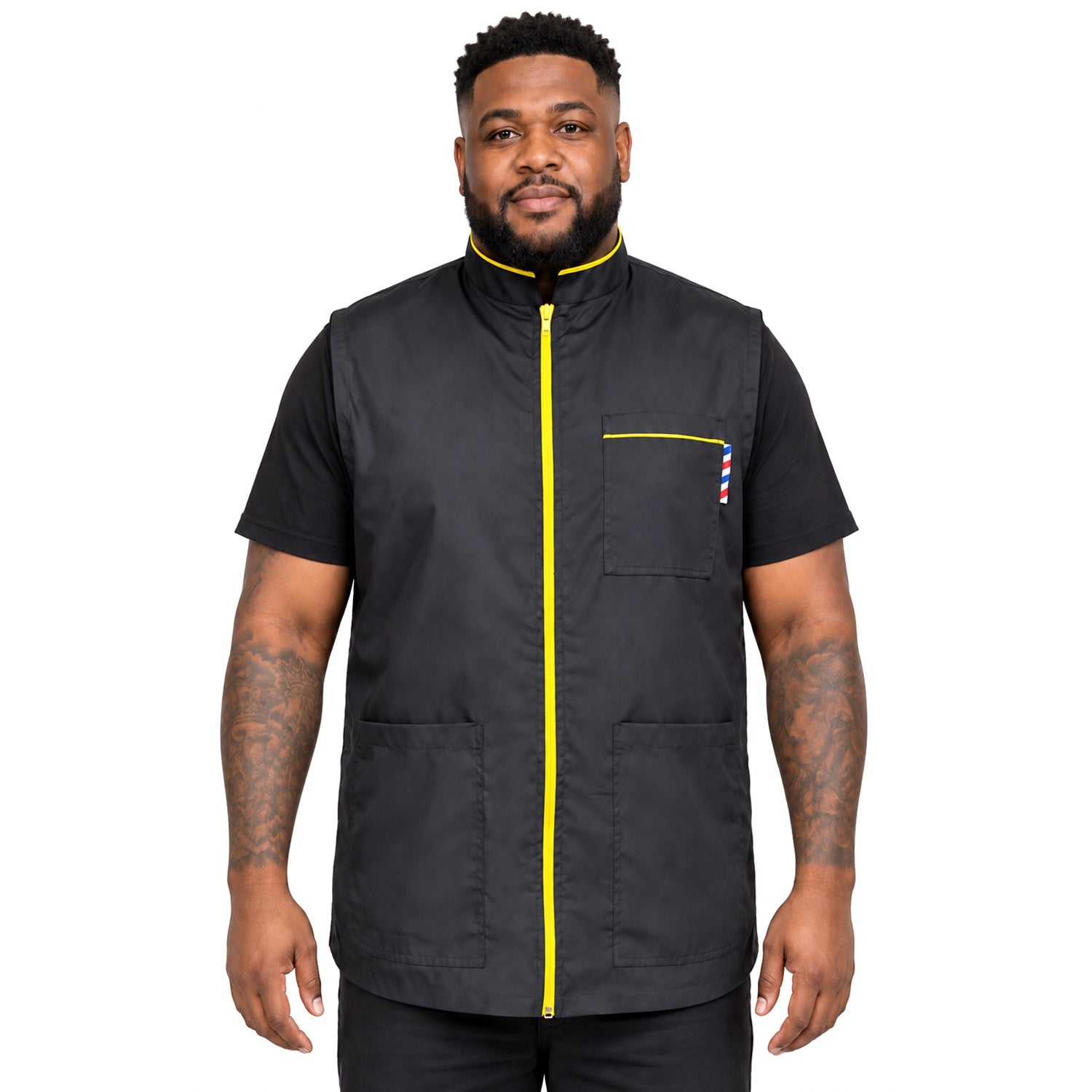 Black Barber Vest with Yellow Zip Professional Barber Jacket | Gencuts