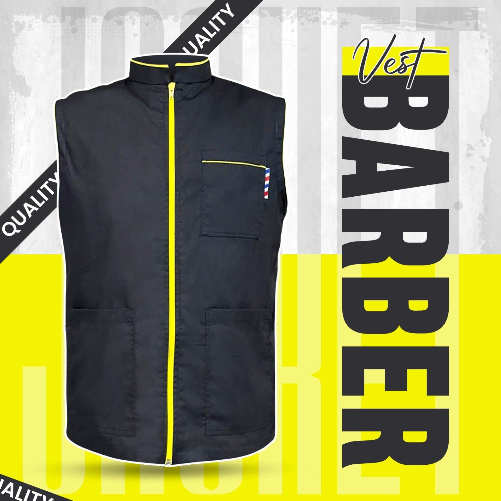 Black Barber Vest with Yellow Zip Professional Barber Jacket | Gencuts