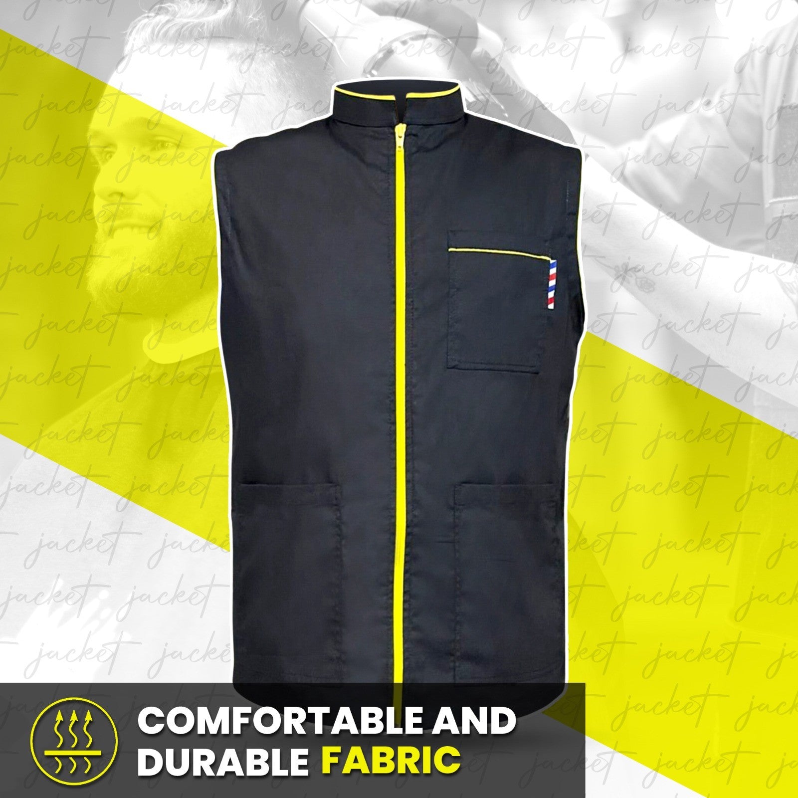 Black Barber Vest with Yellow Zip Professional Barber Jacket | Gencuts