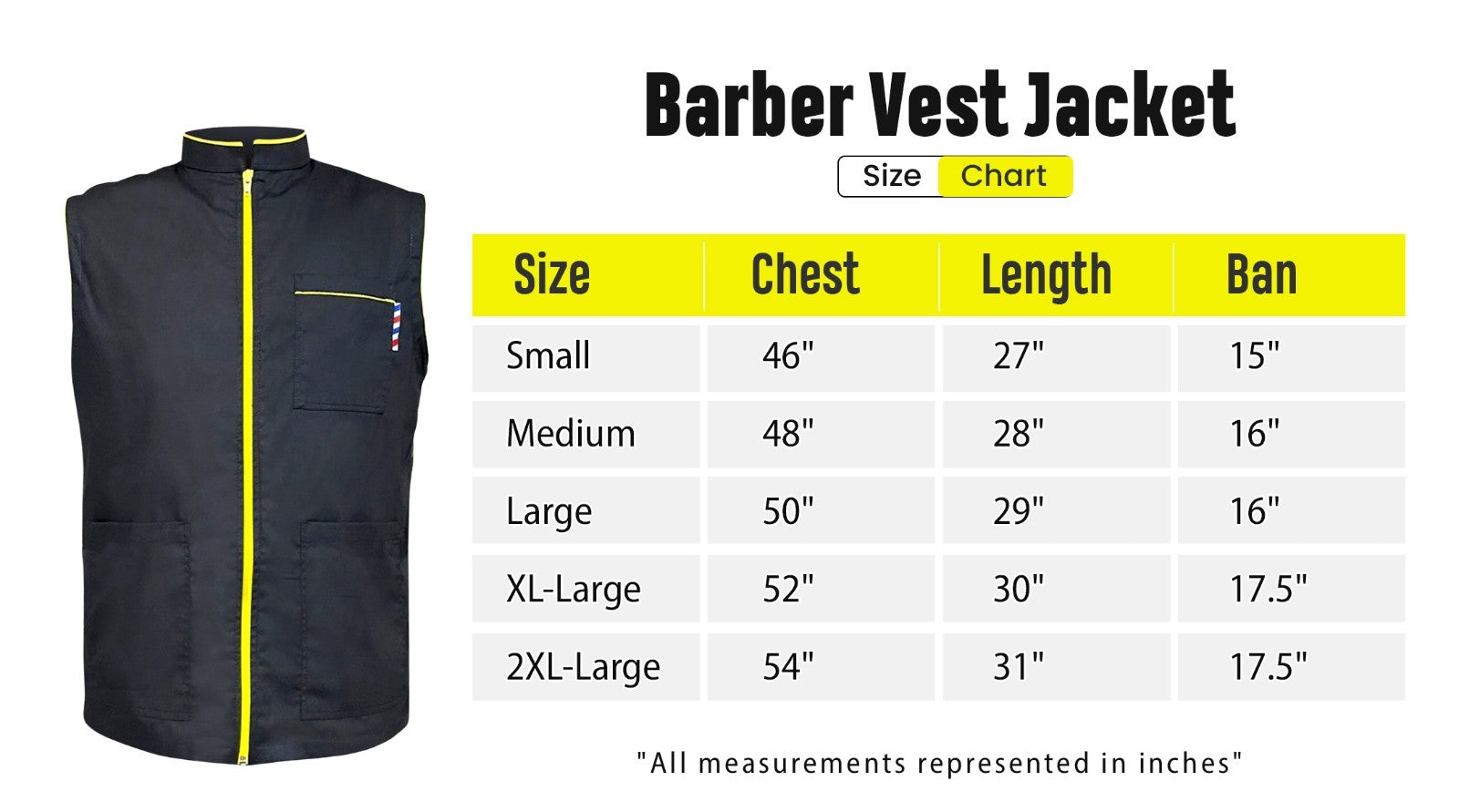 Black Barber Vest with Yellow Zip Professional Barber Jacket | Gencuts